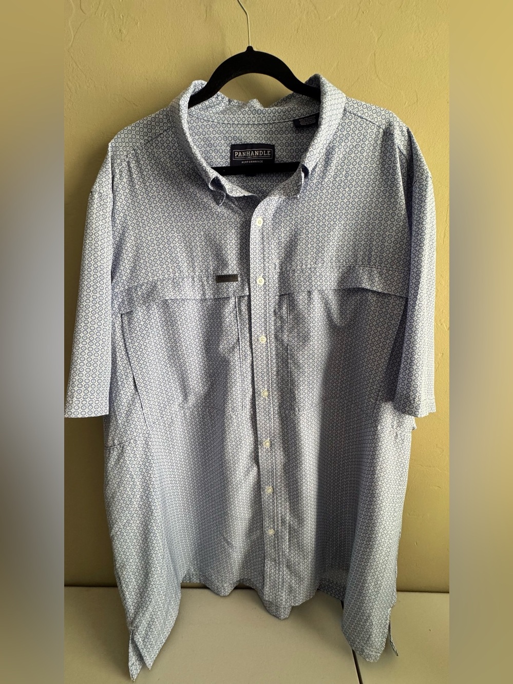 Men's panhandle performance Light Blue Printed Short-Sleeve Shirt.